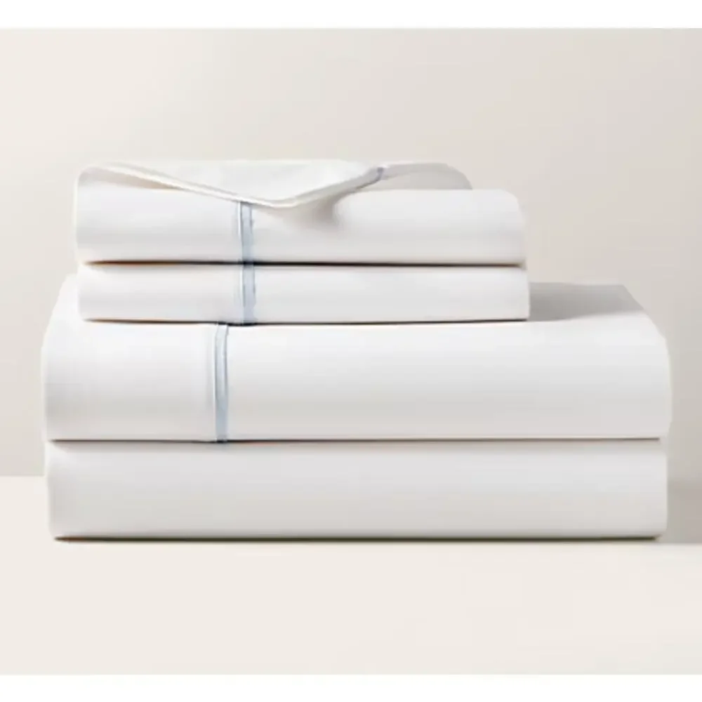 NEW Ralph Lauren Queen Flat Sheet Palmer White Sky Blue Organic Cotton Old Money